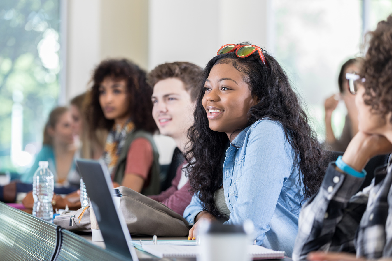 Attentive college students in class